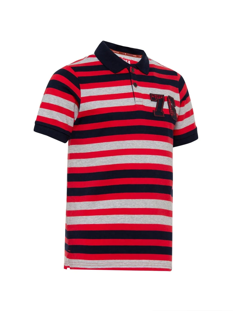 Red Stripe JOCKEY Boy's Striped Half Sleeve Polo T-Shirt