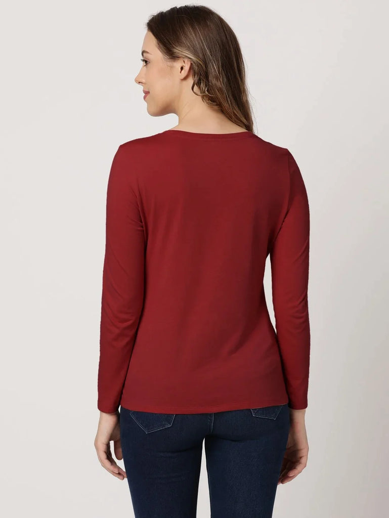 Rhubarb JOCKEY Women's Relaxed Solid Round Neck Full Sleeve T-Shirt