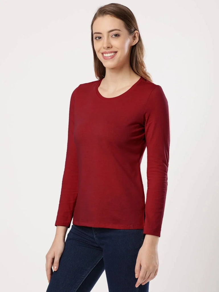 Rhubarb JOCKEY Women's Relaxed Solid Round Neck Full Sleeve T-Shirt