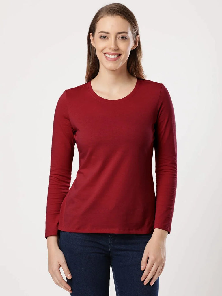 Rhubarb JOCKEY Women's Relaxed Solid Round Neck Full Sleeve T-Shirt