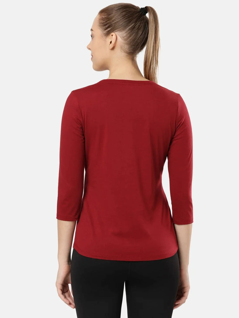 Rhubarb JOCKEY Women's Solid Round Neck Three Quarter Sleeve T-Shirt