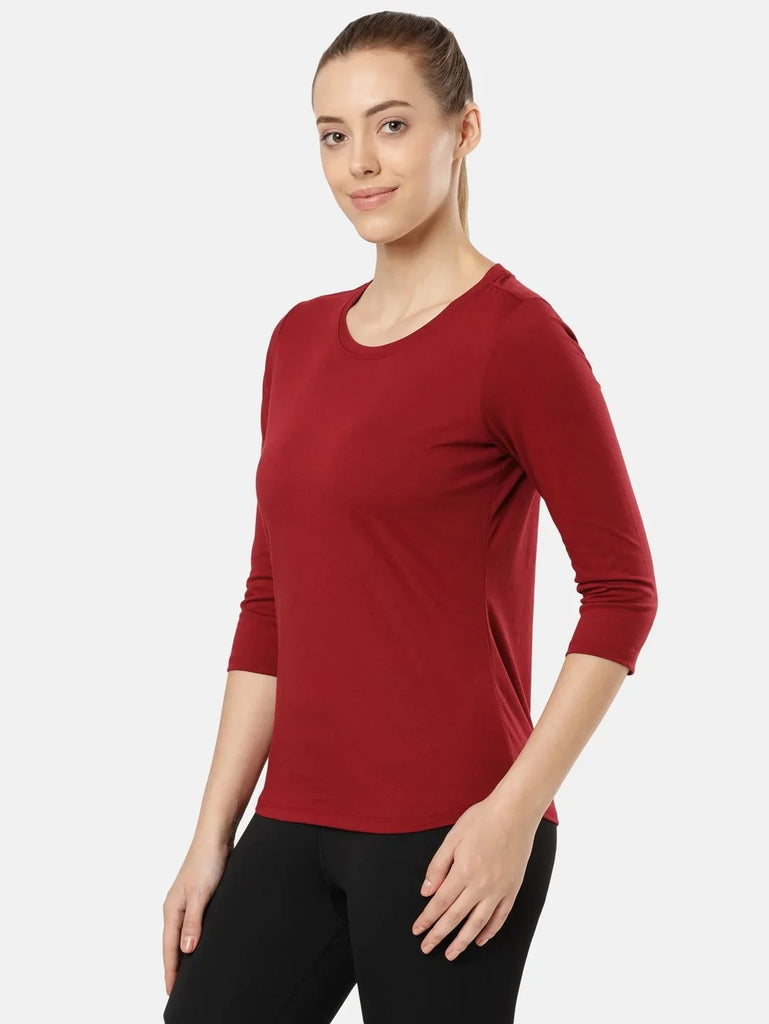 Rhubarb JOCKEY Women's Solid Round Neck Three Quarter Sleeve T-Shirt