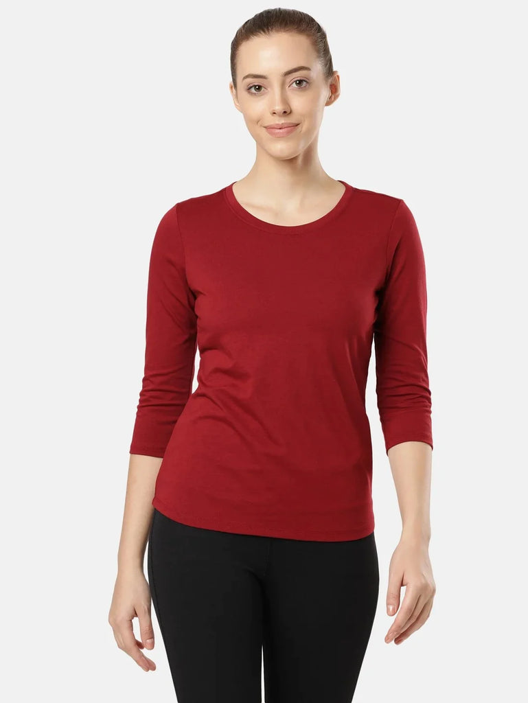 Rhubarb JOCKEY Women's Solid Round Neck Three Quarter Sleeve T-Shirt