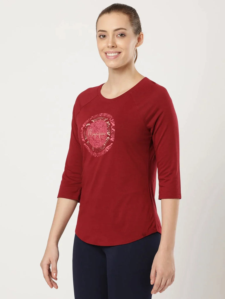 Rhubarb JOKCEY Women's Round Neck Three Quarter Sleeve T-Shirt 