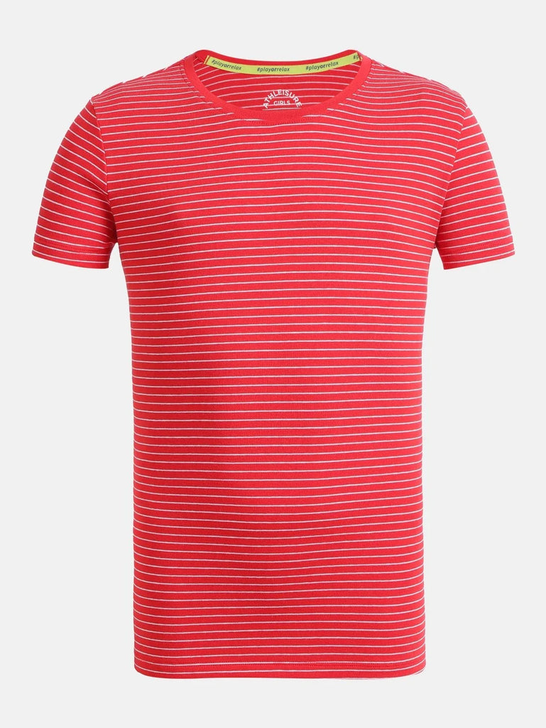 Rio Red JOCKEY Girl's Striped Short Sleeve T-Shirt