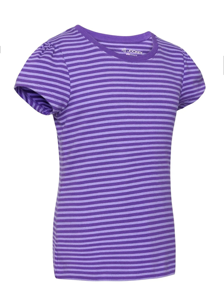 Royal Purple & Paisley Purple Jockey Girl's Striped Short Sleeve T-Shirt