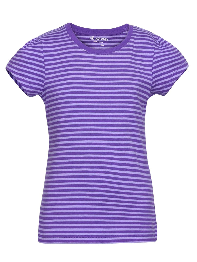 Royal Purple & Paisley Purple Jockey Girl's Striped Short Sleeve T-Shirt