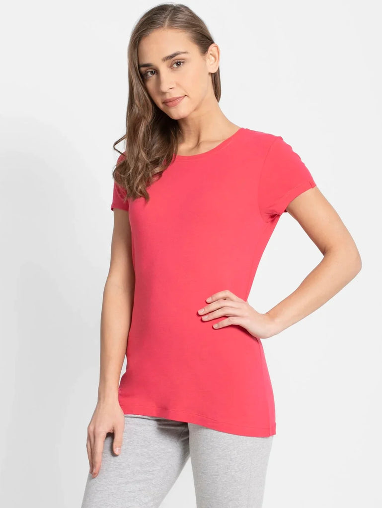 Ruby JOCKEY Women's Regular Fit Solid Round Neck Half Sleeve T-Shirt