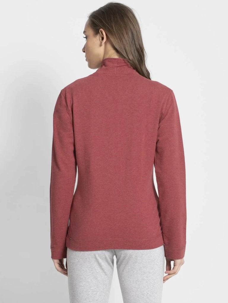 Rust Red Melange JOCKEY Women's Cotton Full Zip High Neck Jacket 