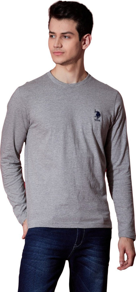 Grey USPA MEN FULL SLEEVES SOLID T-SHIRT