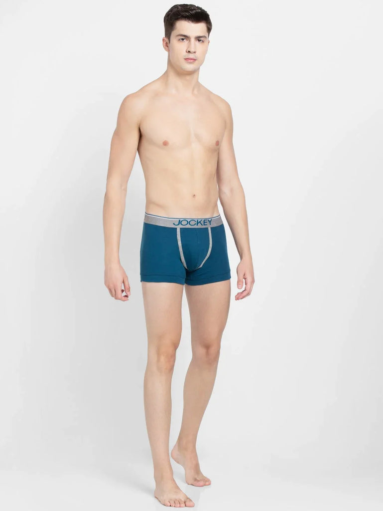 Seaport Teal Jockey Cotton rib Solid Trunk Underwear For Men