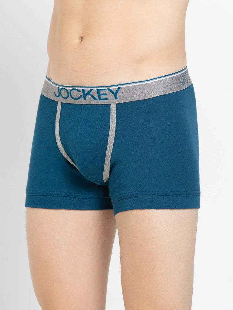 Seaport Teal Jockey Cotton rib Solid Trunk Underwear For Men