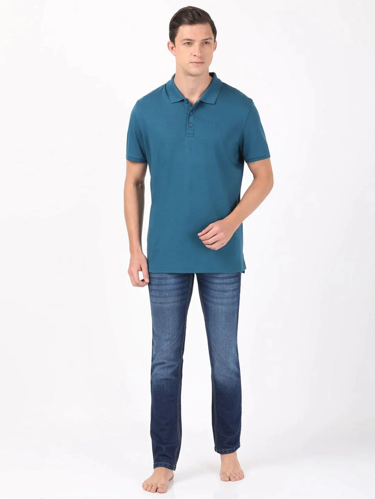 Seaport Teal JOCKEY Men's Solid Half Sleeve Polo T-Shirt