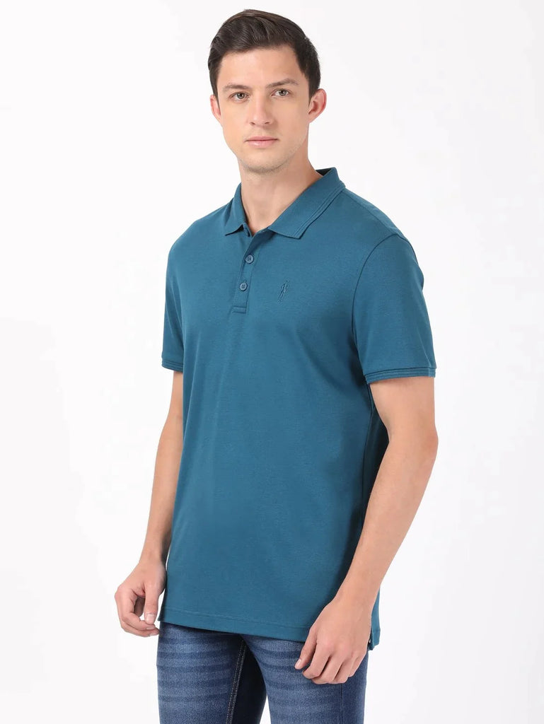 Seaport Teal JOCKEY Men's Solid Half Sleeve Polo T-Shirt