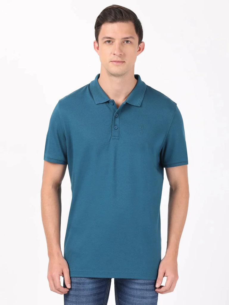 Seaport Teal JOCKEY Men's Solid Half Sleeve Polo T-Shirt