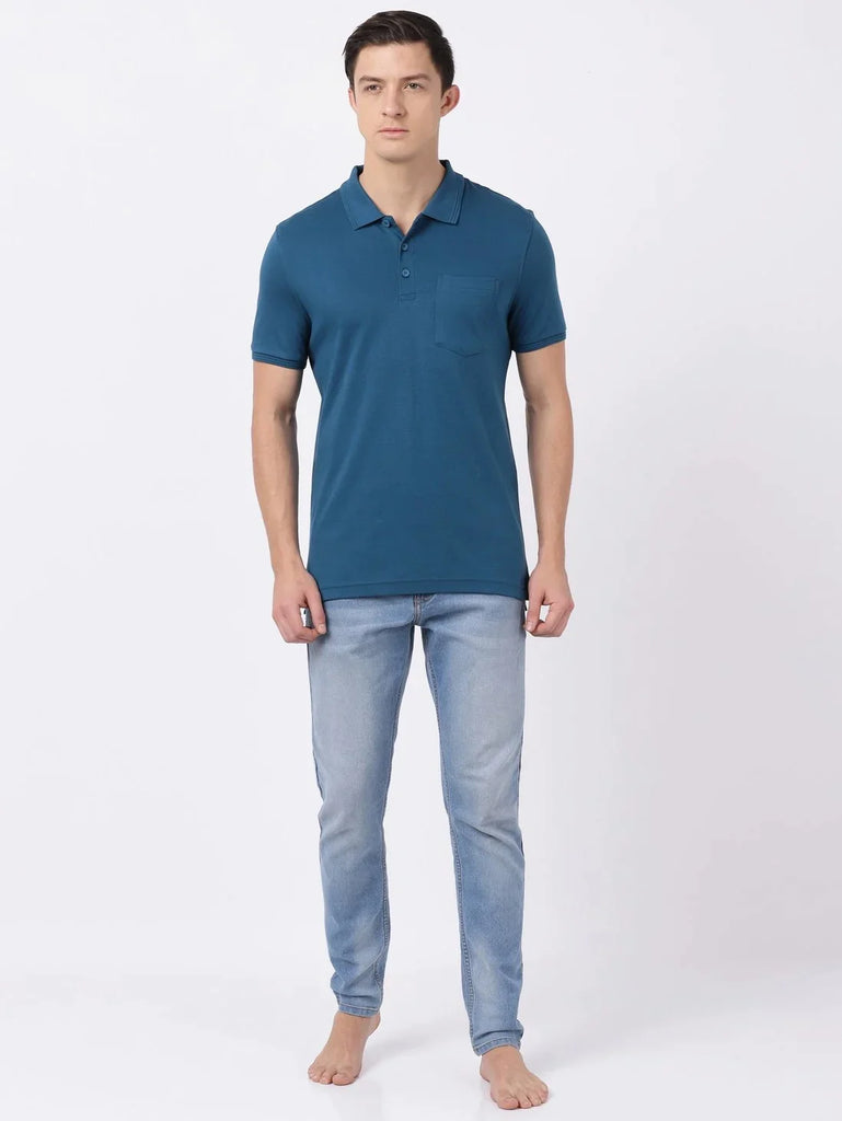 Seaport Teal JOCKEY Men's Solid Half Sleeve Polo T-Shirt