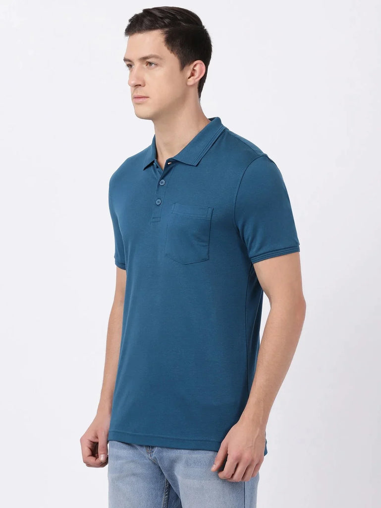 Seaport Teal JOCKEY Men's Solid Half Sleeve Polo T-Shirt