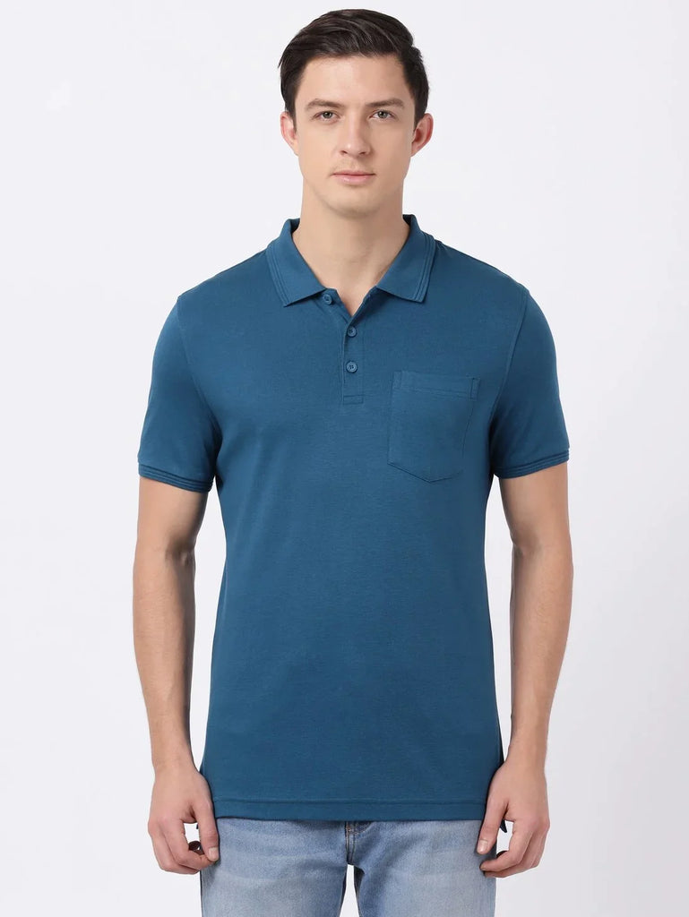 Seaport Teal JOCKEY Men's Solid Half Sleeve Polo T-Shirt