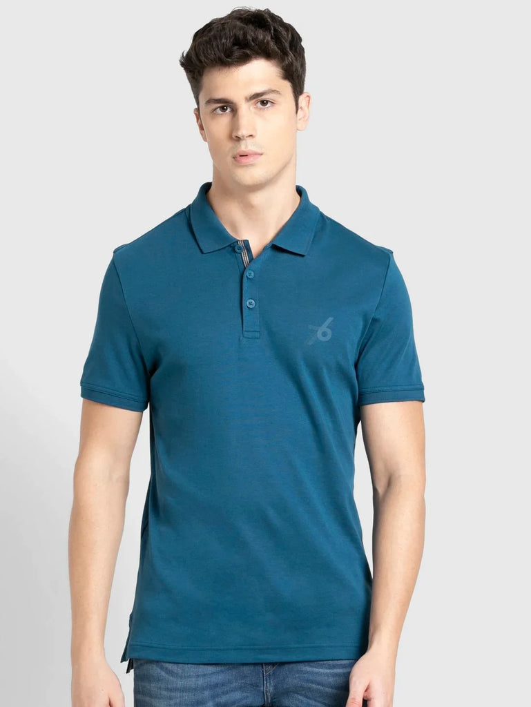 Seaport Teal JOCKEY Men's Solid Half Sleeve Polo T-Shirt