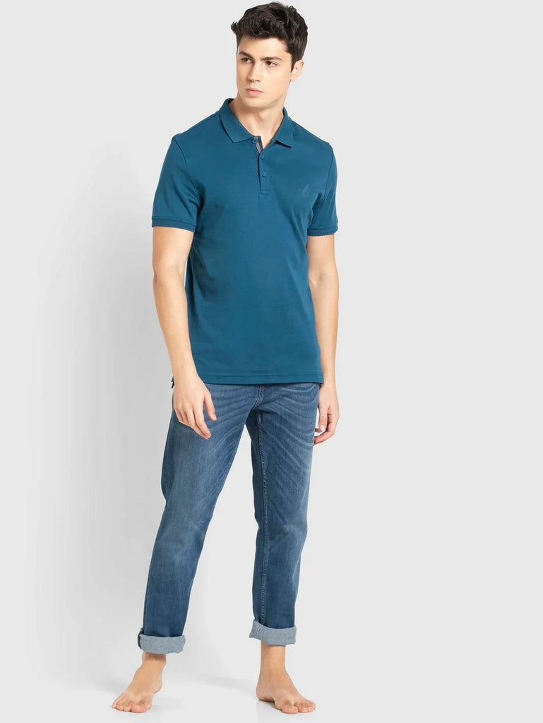 Seaport Teal JOCKEY Men's Solid Half Sleeve Polo T-Shirt