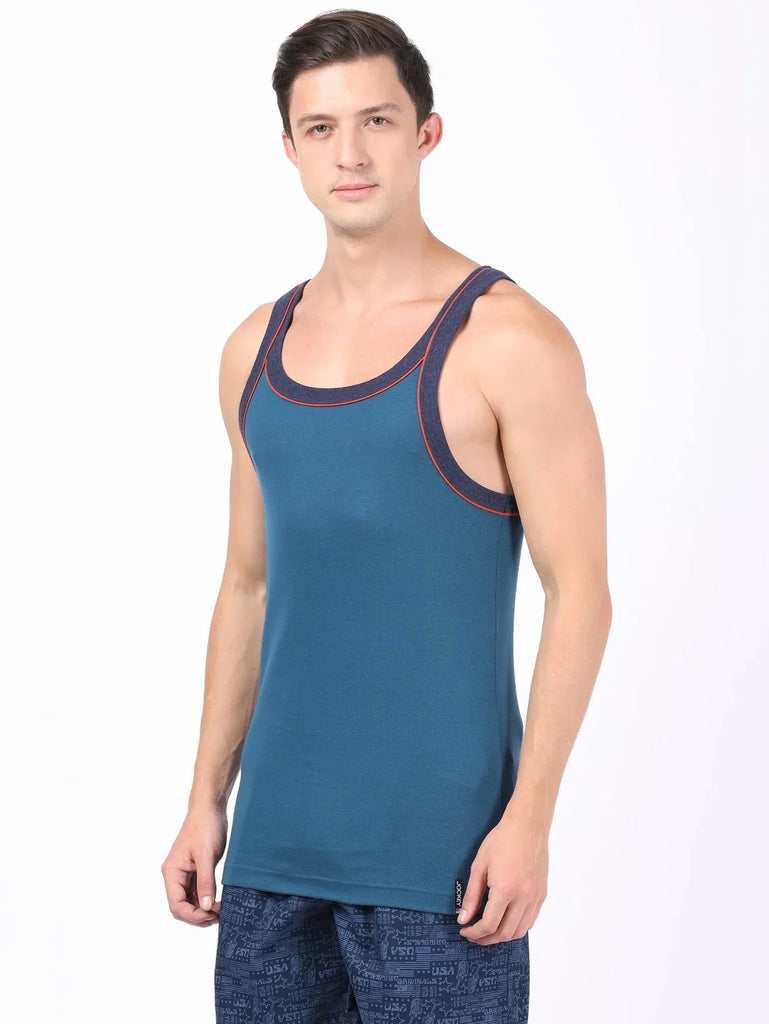 Seaport Teal Jockey Cotton Rib Square Neckline Gym Vest  for Men