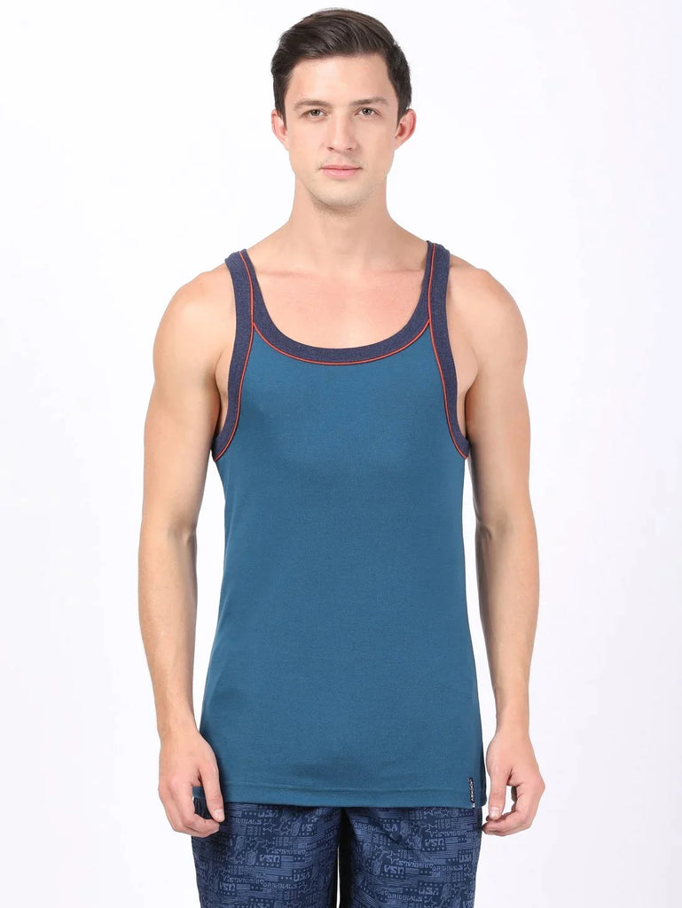 Seaport Teal Jockey Cotton Rib Square Neckline Gym Vest  for Men