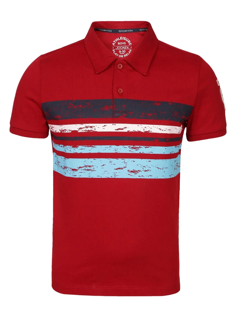 Shanghai Red JOCKEY Boy's Graphic Printed Half Sleeve Polo T-Shirt