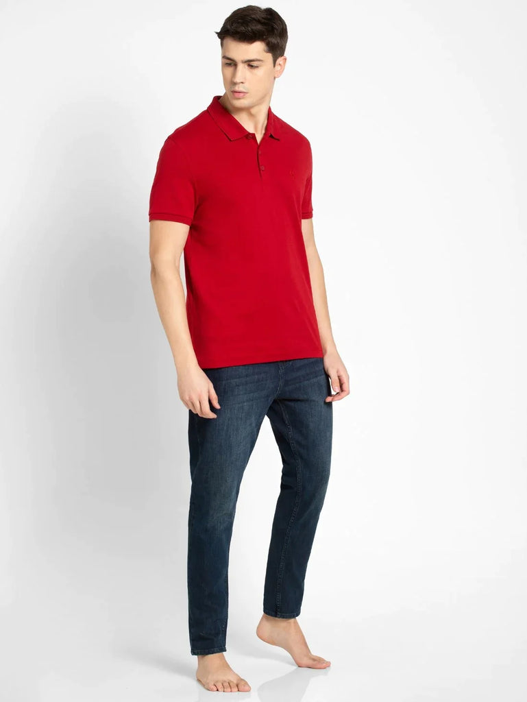 Shanghai Red JOCKEY Men's Solid Half Sleeve Polo T-Shirt