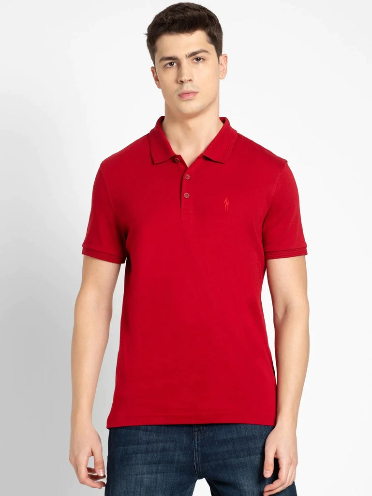 Shanghai Red JOCKEY Men's Solid Half Sleeve Polo T-Shirt