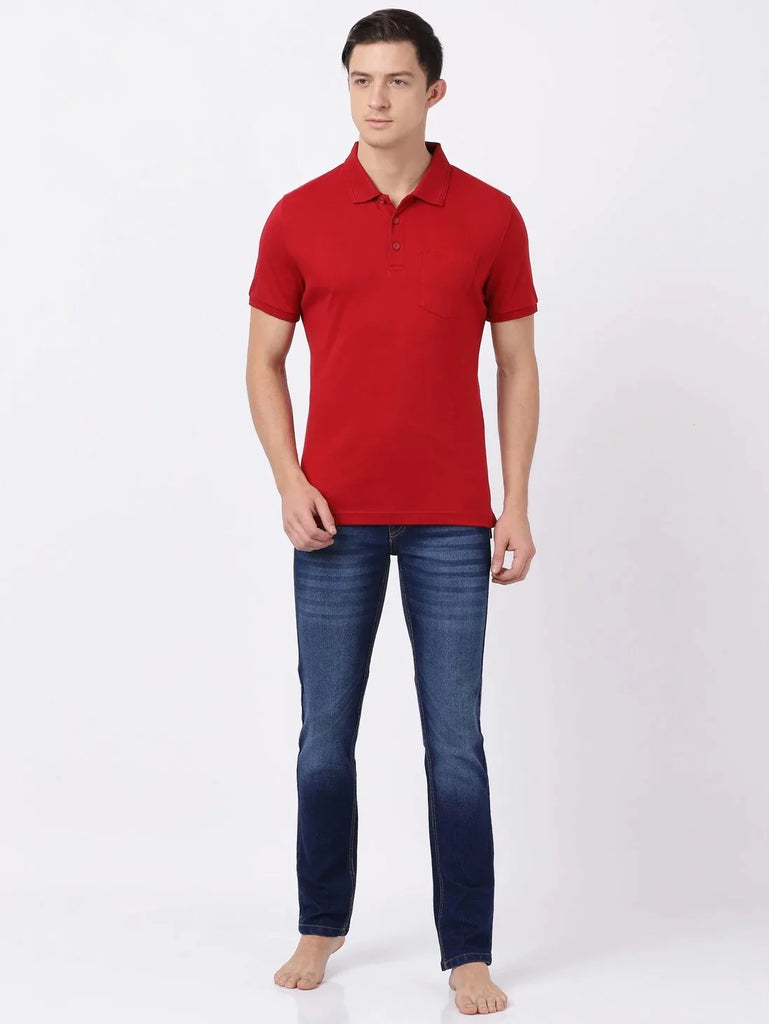 Shanghai Red JOCKEY Men's Solid Half Sleeve Polo T-Shirt