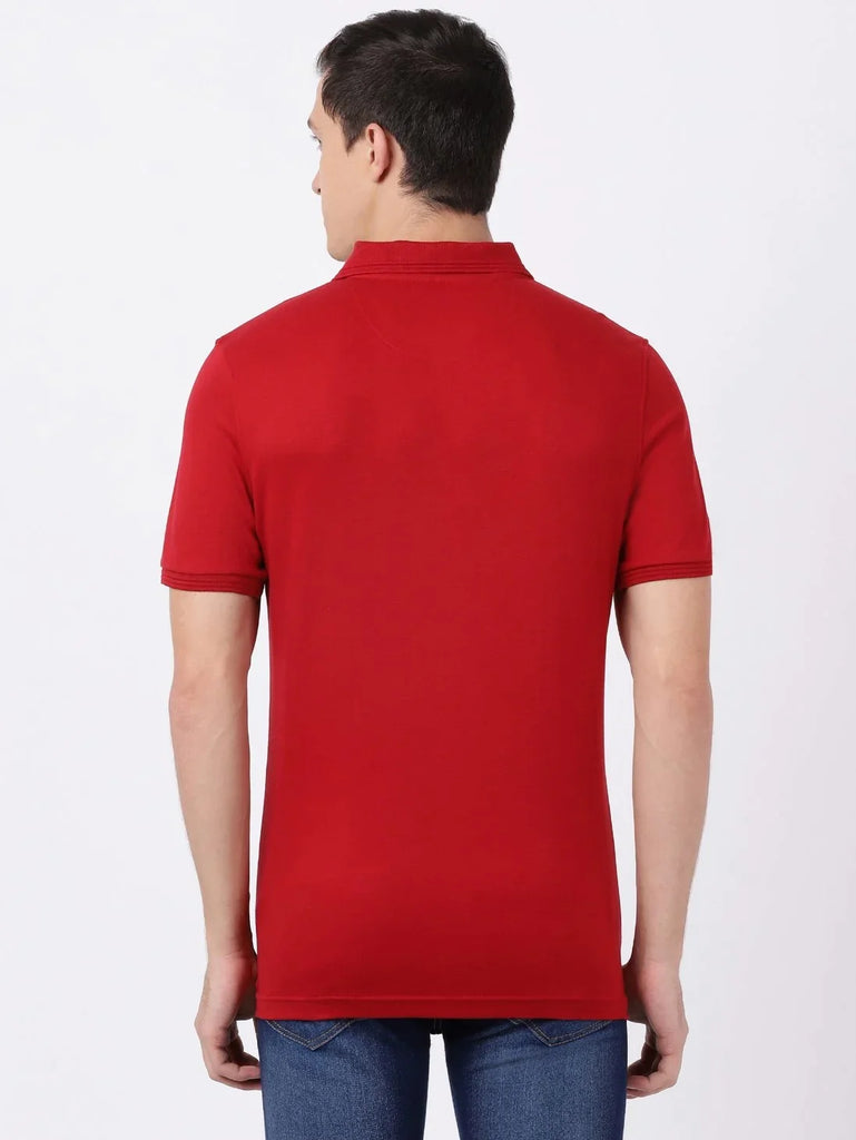 Shanghai Red JOCKEY Men's Solid Half Sleeve Polo T-Shirt