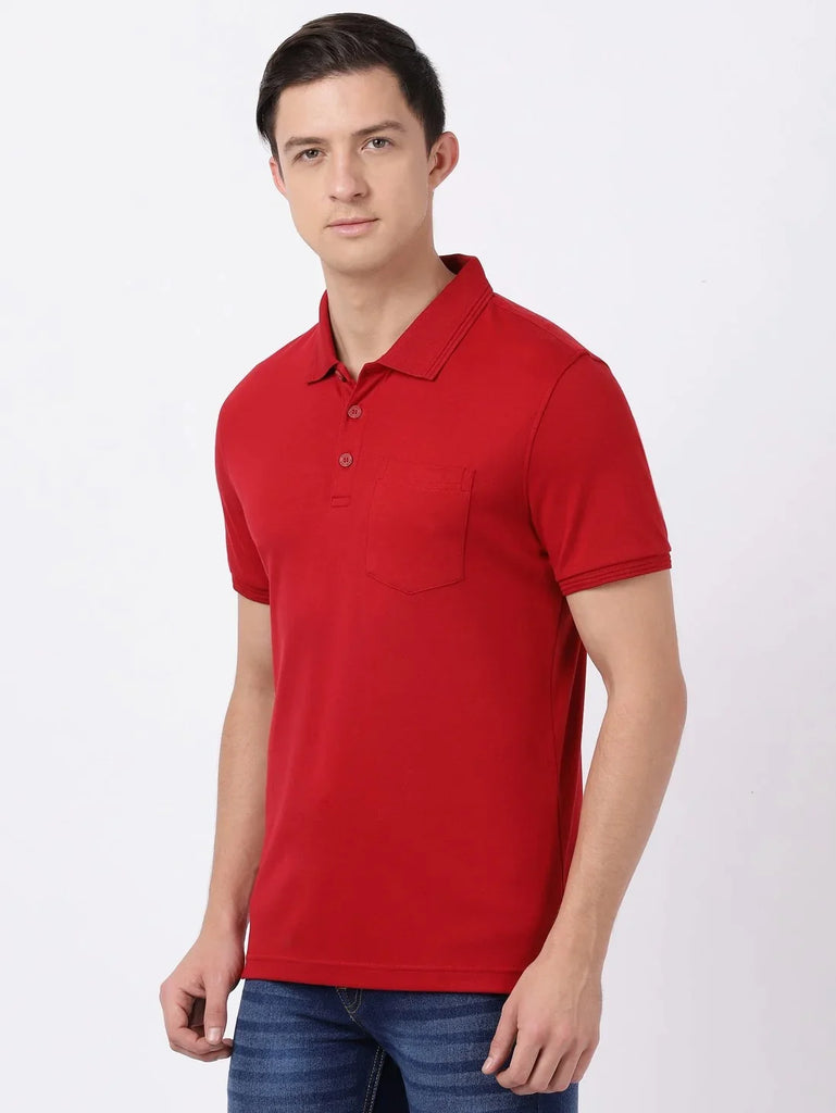 Shanghai Red JOCKEY Men's Solid Half Sleeve Polo T-Shirt