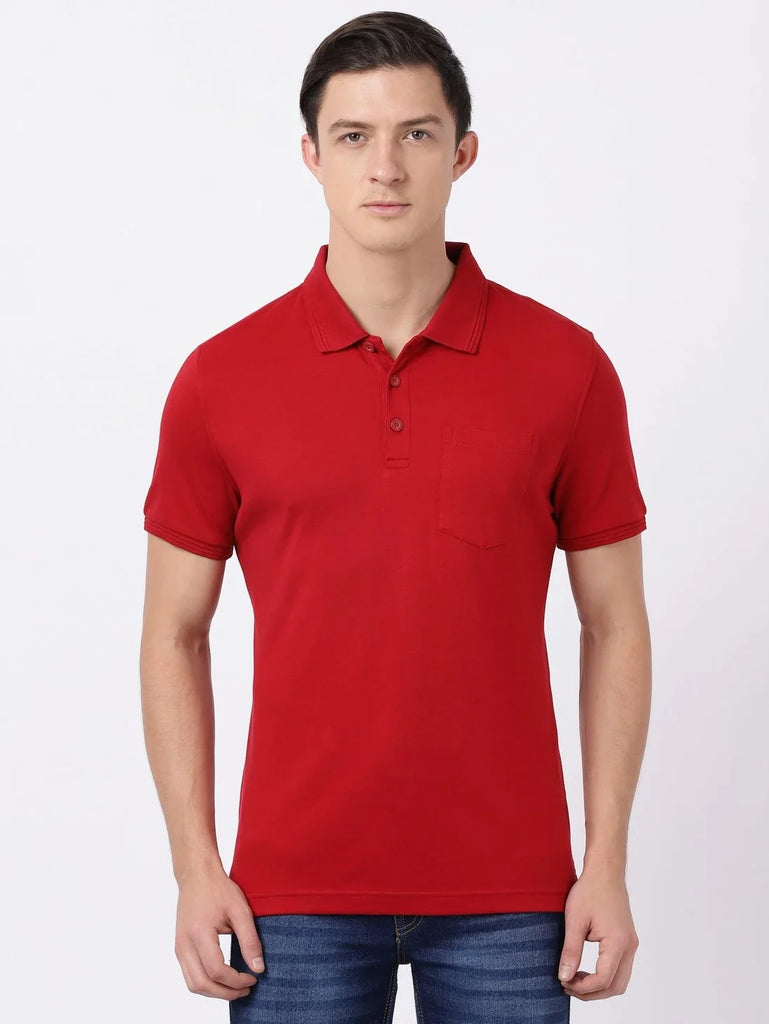 Shanghai Red JOCKEY Men's Solid Half Sleeve Polo T-Shirt