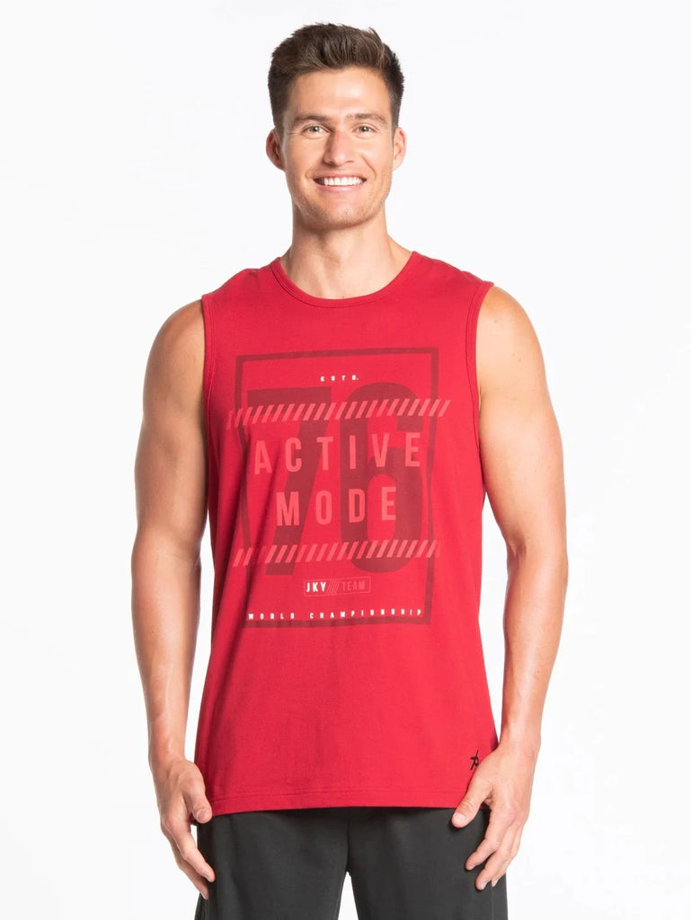 Shanghai Red Printed JOCKEY Men's Round Neck Muscle Tee