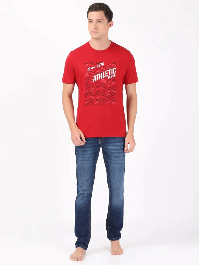 Shanghai Red JOCKEY Men's Printed Round Neck Half Sleeve T-Shirt