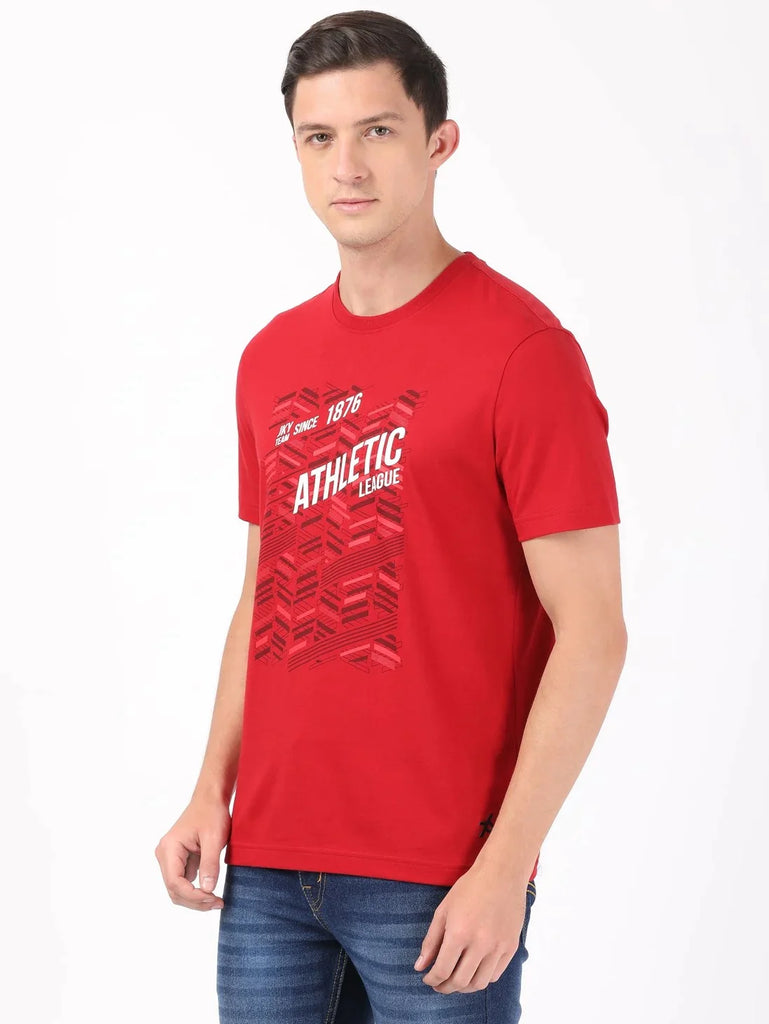 Shanghai Red JOCKEY Men's Printed Round Neck Half Sleeve T-Shirt