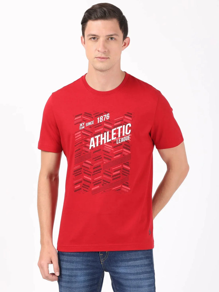 Shanghai Red JOCKEY Men's Printed Round Neck Half Sleeve T-Shirt