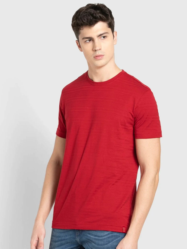 Shanghai Red JOCKEY Men's Solid Round Neck Half Sleeve T-Shirt