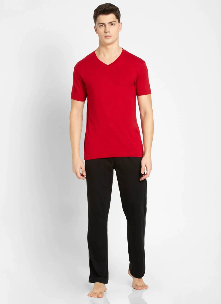 Shanghai Red JOCKEY Men's Solid V Neck Half Sleeve T-Shirt