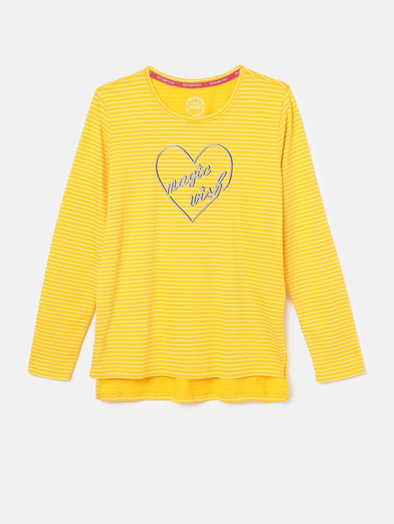 Spectra Yellow JOCKEY Girl's Round Neck Hi Low Styled Full Sleeve T-Shirt