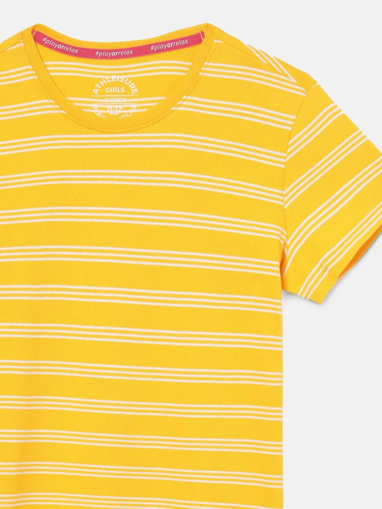 Spectra Yellow JOCKEY Girl's Striped Short Sleeve T-Shirt