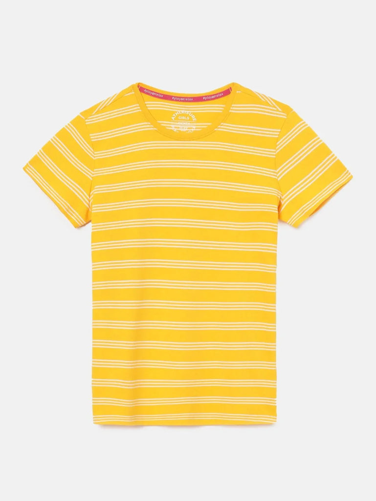 Spectra Yellow JOCKEY Girl's Striped Short Sleeve T-Shirt