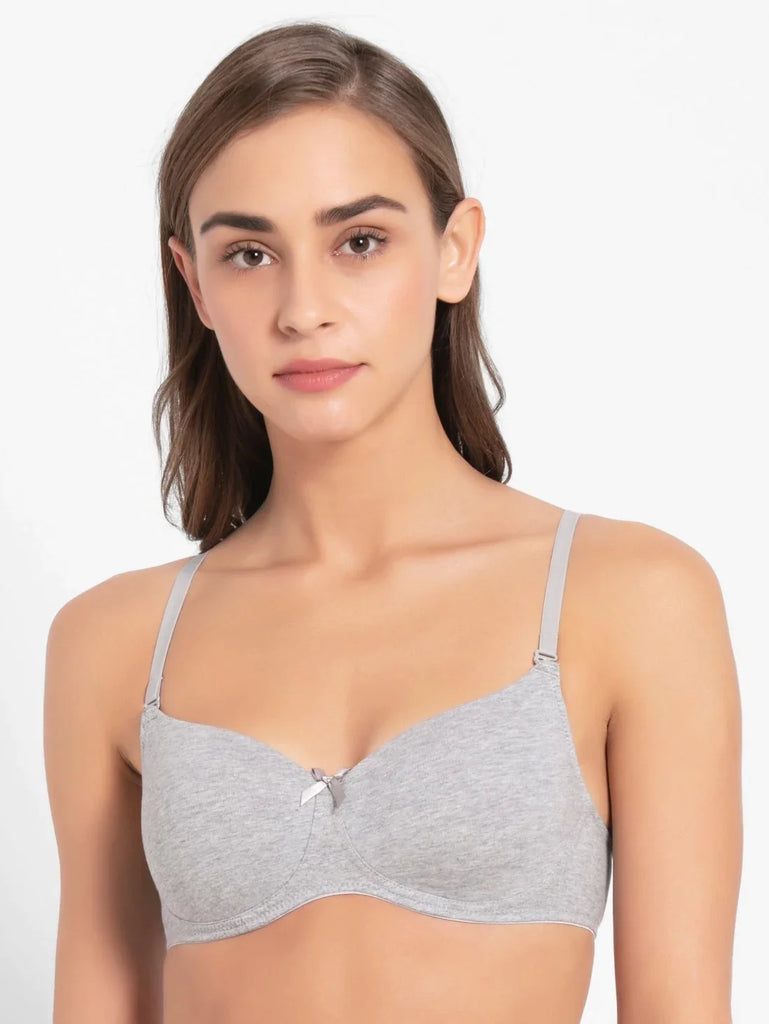 Steel Grey Melange JOCKEY Women's Wirefree Padded Medium Coverage T-Shirt Bra 