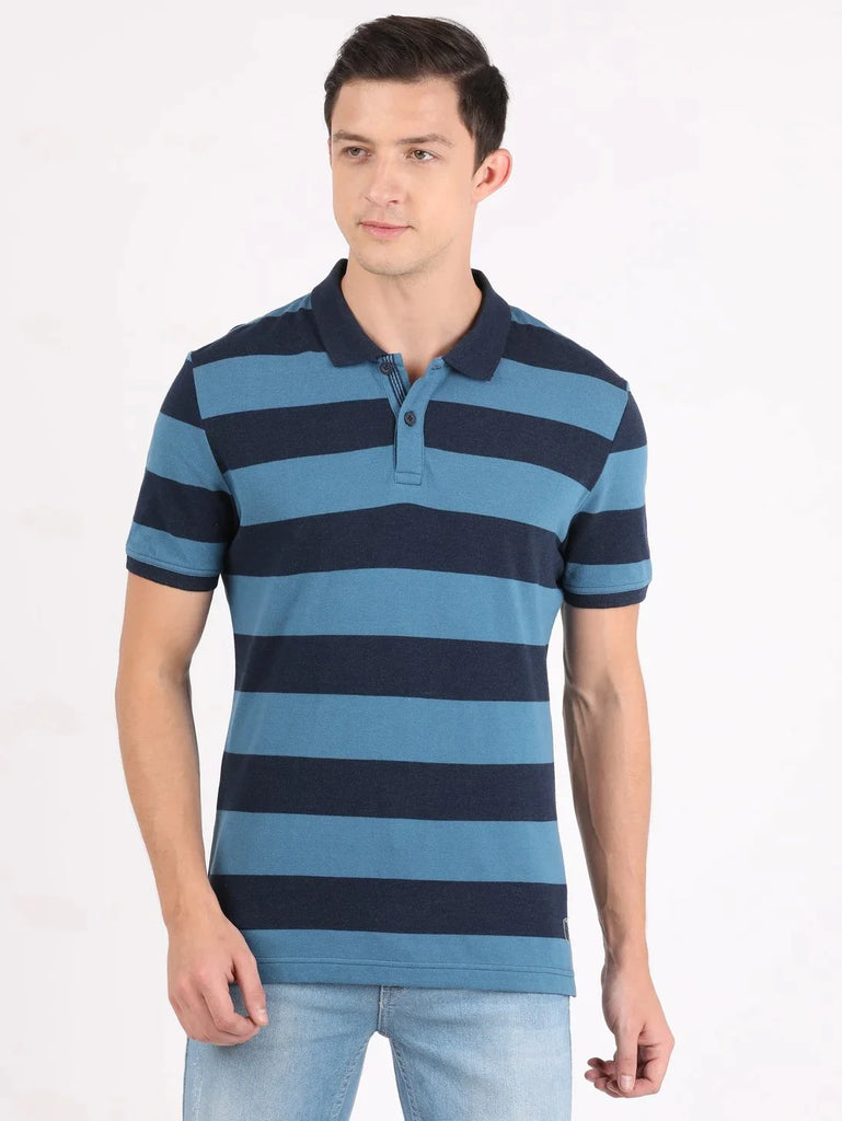 Stellar & Navy JOCKEY Men's Striped Polo T-Shirt