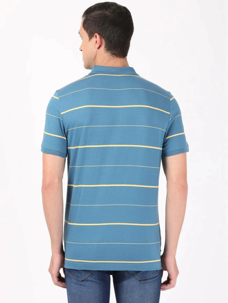 Stellar/Corn Silk JOCKEY Men's Cotton Rich Striped Half Sleeve Polo T-Shirt