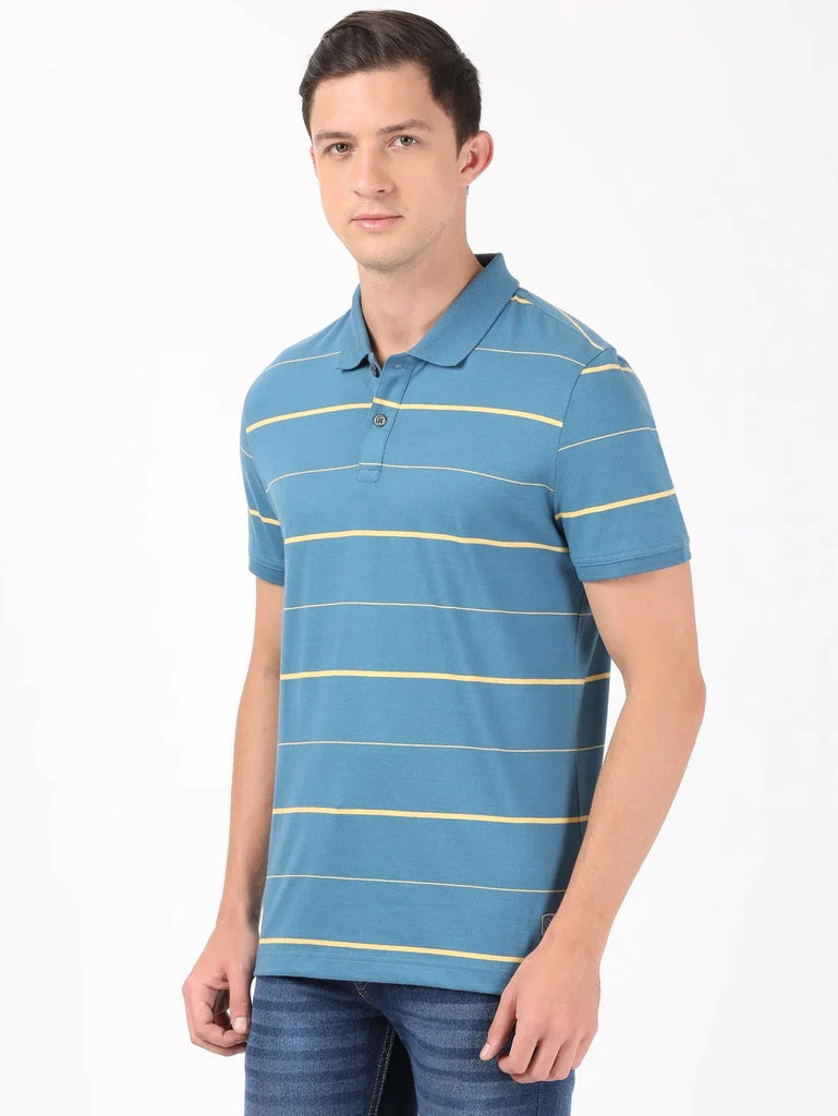 Stellar/Corn Silk JOCKEY Men's Cotton Rich Striped Half Sleeve Polo T-Shirt