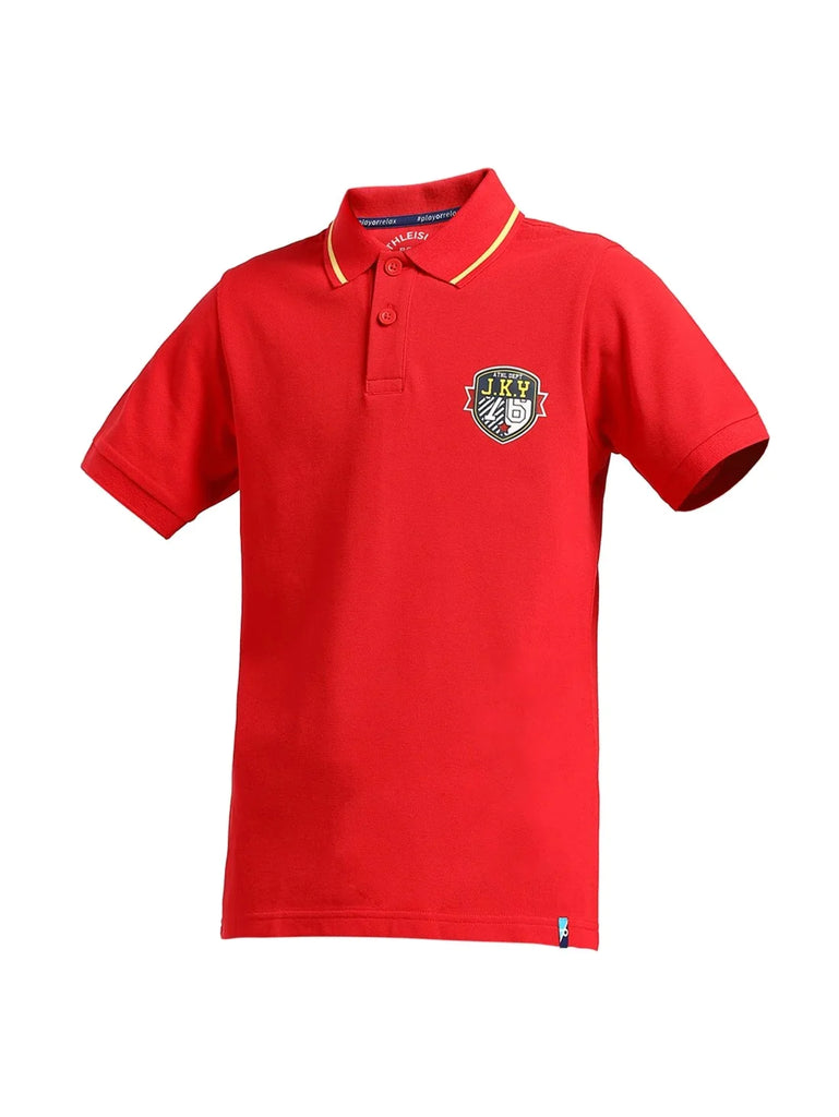 Team Red JOCKEY Boy's Graphic Printed Half Sleeve Polo T-Shirt