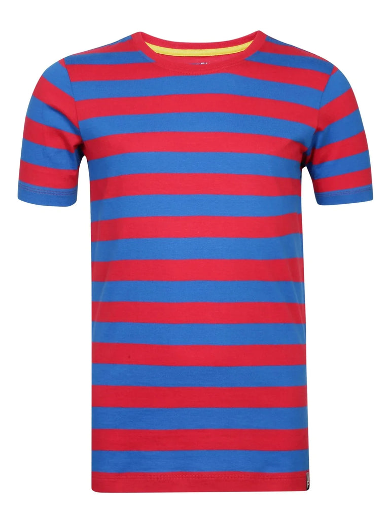 Team Red/J Neon Blue JOCKEY Boy's Striped Half Sleeve T-Shirt