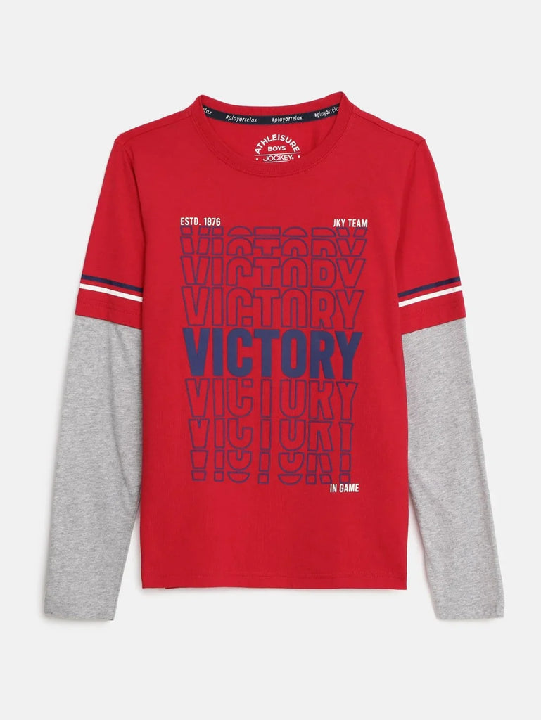 Team Red JOCKEY Boy's Graphic Printed Full Sleeve T-Shirt