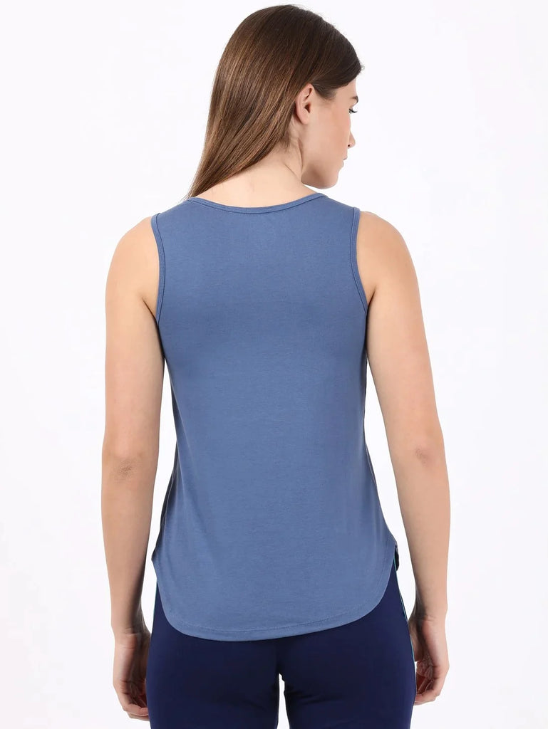 Topaz Blue JOCKEY Women's Solid Curved Hem Styled Tank Top